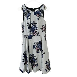 Elle Women Gray Black A Line Mini Dress 2 Floral Stretch Pleated Sleeveless Work
